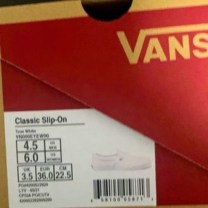 One pair left!!Brand New! All white VANS size 6 woman’s slip ons!
